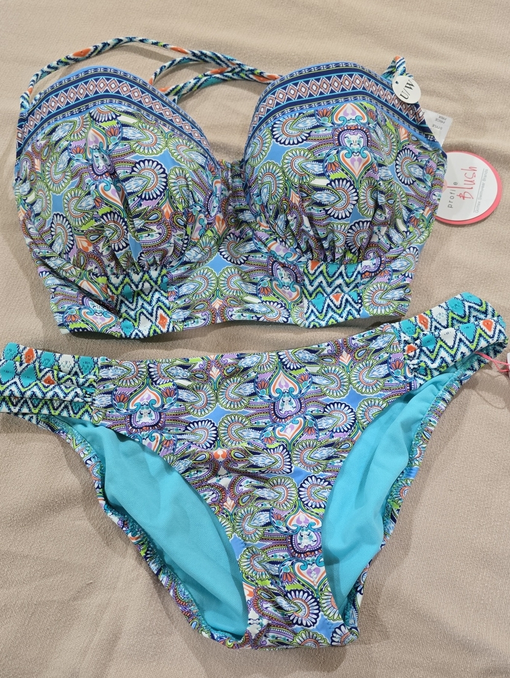 NWT-Profile Blush Aqua Blue  Underwire Bikini Set